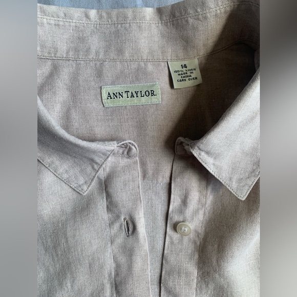 ANN TAYLOR linen Short sleeve button down shirt in tan, size 14 - Picture 4 of 6